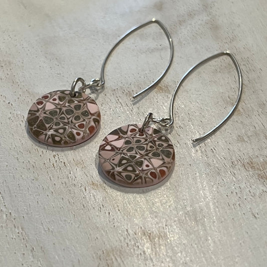 Rose Mosaic Drop Earrings by Stephanie Fraselle – Handmade Polymer Clay in Pale Pink and Gold with Sterling Silver Hooks