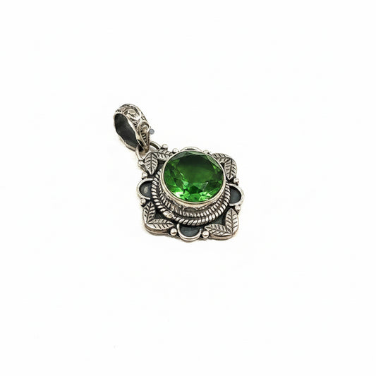 Green Tourmaline Quartz 925 Solid Sterling Silver Pendant 3 cm