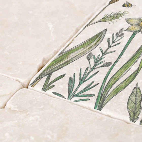 Natural stone art tile “Fish Duo Azur Fern”