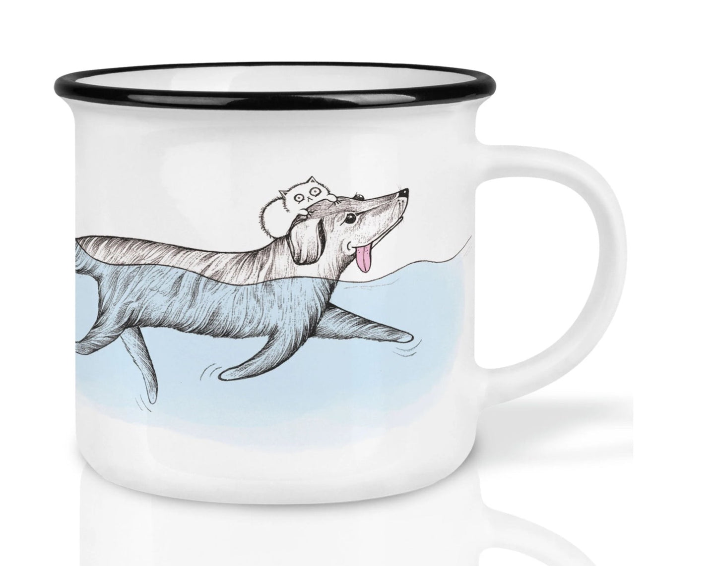Taza de cerámica de alta calidad - Perro nadando a cuestas