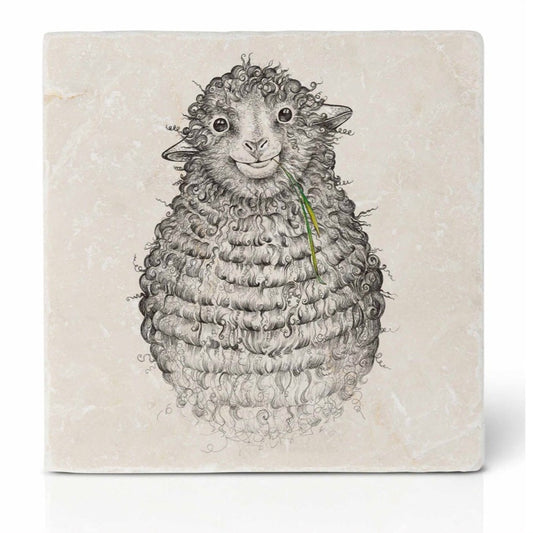Natural stone art tile “Wilfred the sheep”