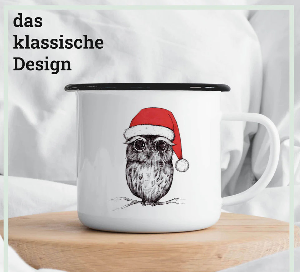 Emaille Tasse - Süße Weihnachtseule