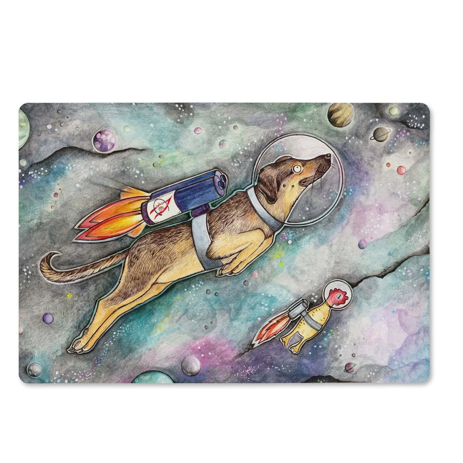Wooden breakfast board with Hanna’s Lottie in Space illustration, handcrafted in Sweden from sustainable forestry