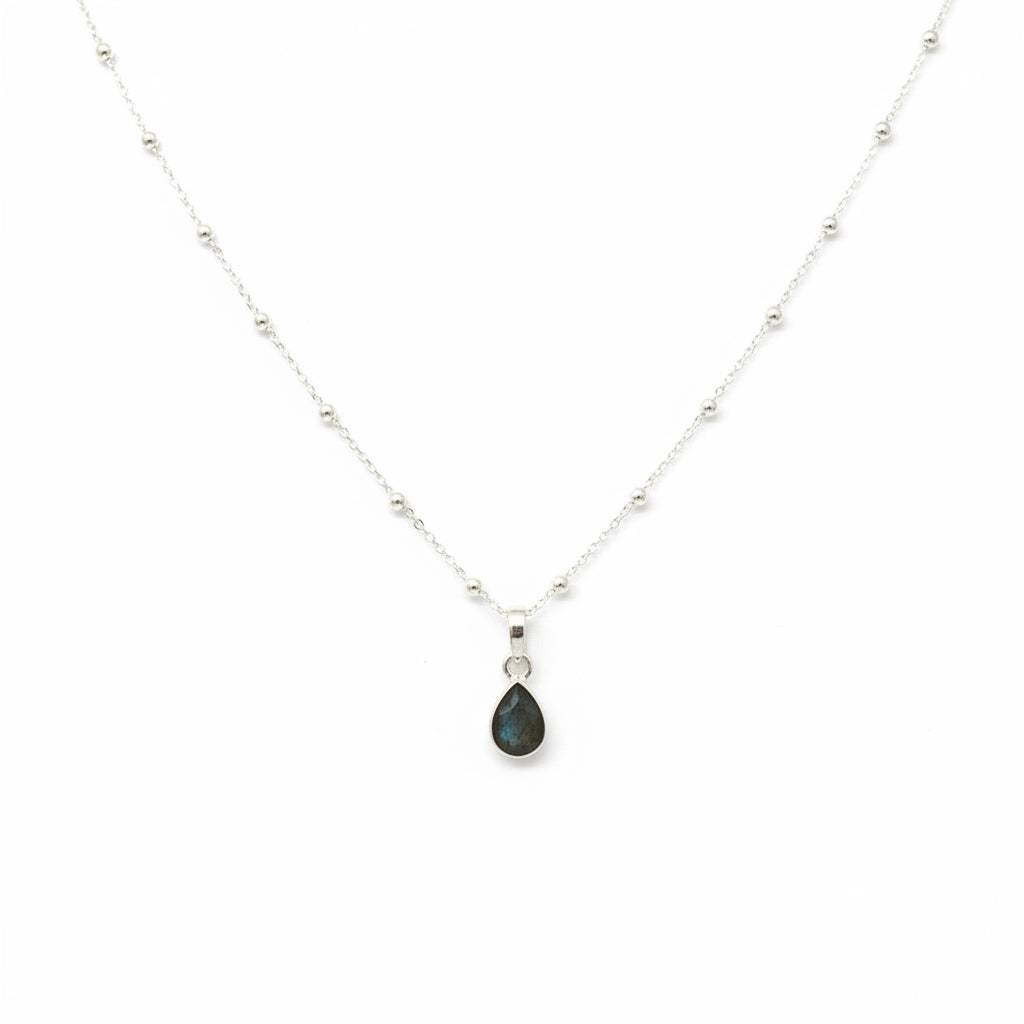 925 Sterling Silver Faceted Drop Gemstone Pendant Necklace | Labradorite