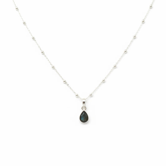 925 Sterling Silver Faceted Drop Gemstone Pendant Necklace | Labradorite