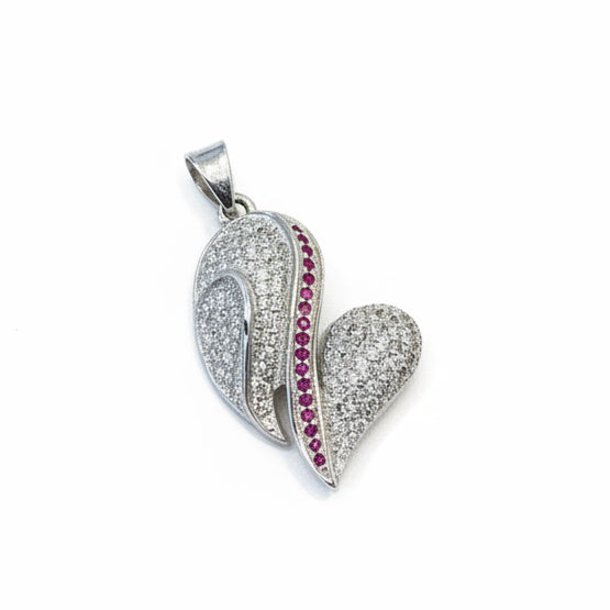 Angel Wing |  Pink Sapphire & White Topaz 925 Solid Sterling Silver Pendant 3cm