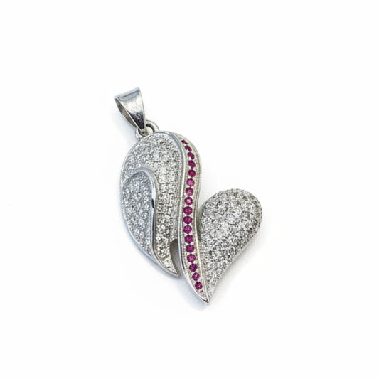 Angel Wing |  Pink Sapphire & White Topaz 925 Solid Sterling Silver Pendant 3cm