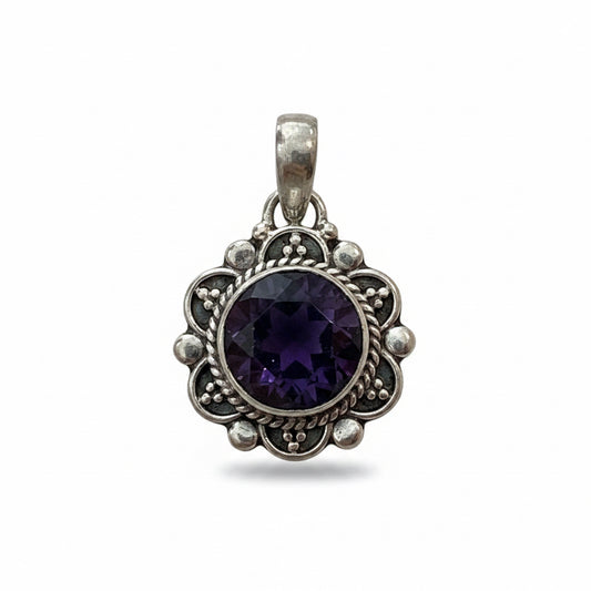 Natural 3 Carat  Amethyst 925 Solid Sterling silver Pendant