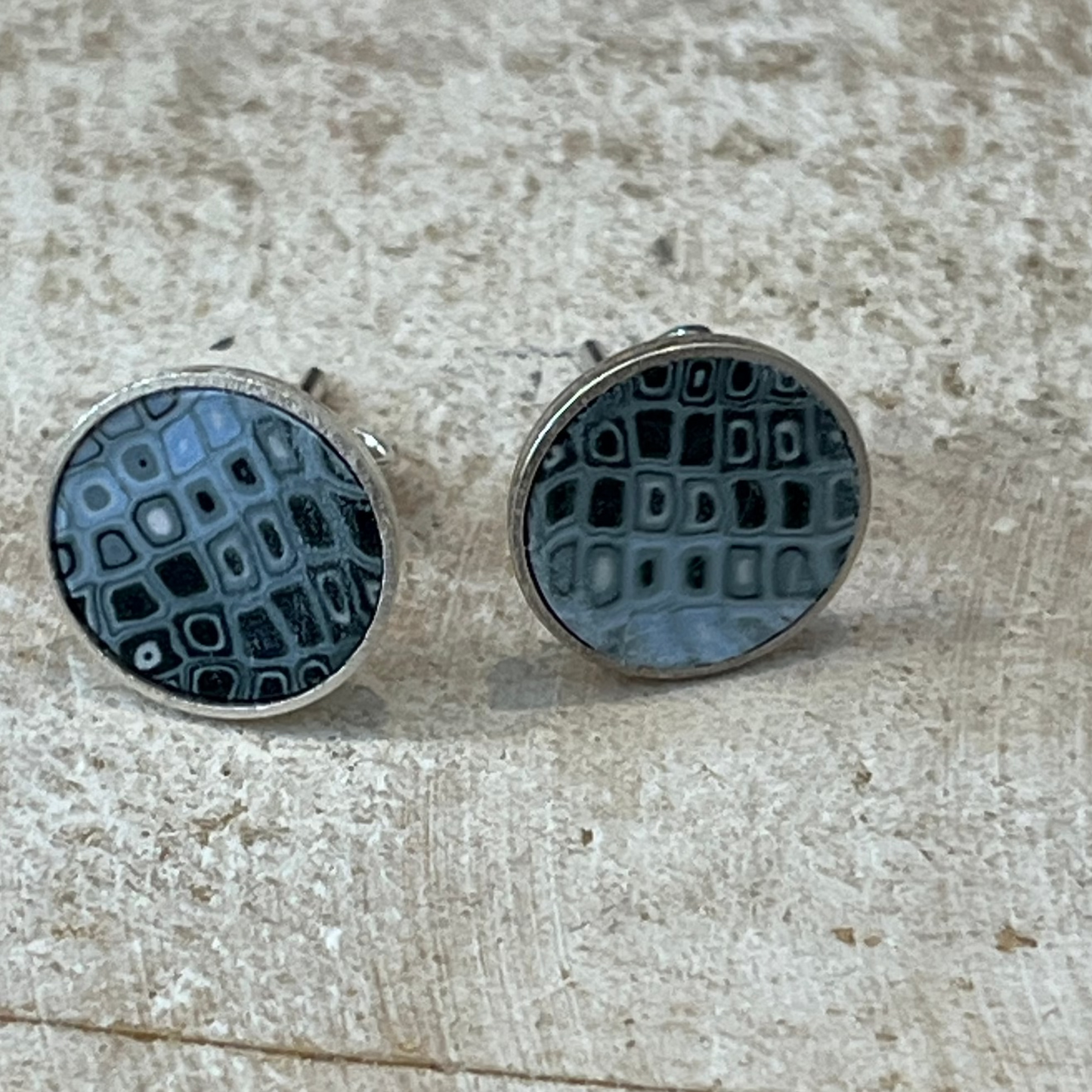 Sea Foam “Blue Denim ”  12mm Mosaic Stud Earrings – Stephanie Fraselle