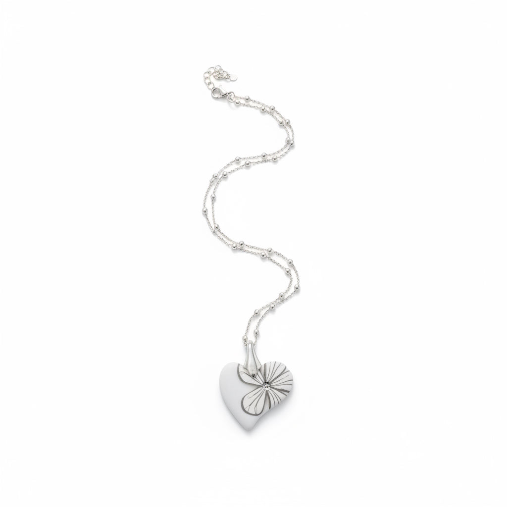 Mini-Herz „White Botanics“ – Halskette aus 925er Sterlingsilber von Stephanie Fraselle – Kunstvolles Schmuckdesign