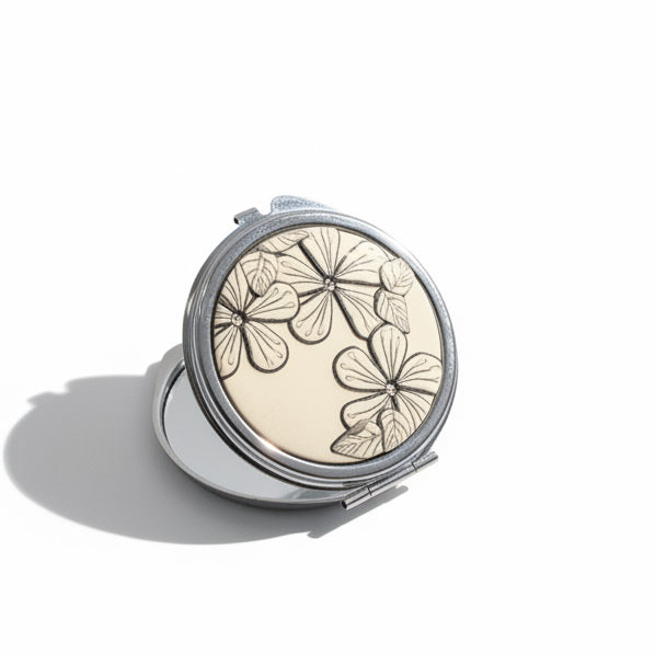 Pocket Mirror  ¨White Botanics¨ -  by Stephanie Fraselle - Artisan Jewellery Design