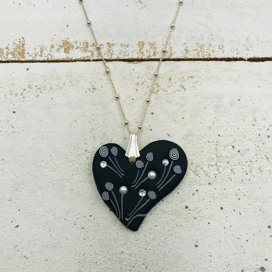 “Matte Black” Heart pendant - Sterling Silver 925 necklace by Stephanie Fraselle - Artisan Jewellery Design