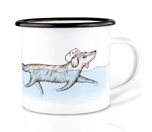 Emaille Tasse - SCHWIMMENDER HUND