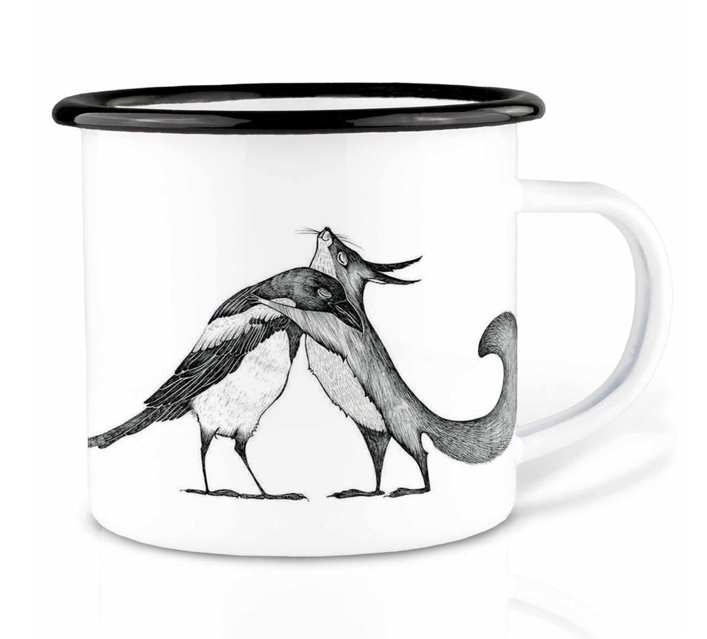 Emailletasse -Der Fuchs und die Elster
