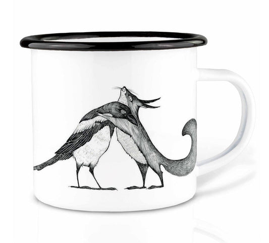 Emailletasse -Der Fuchs und die Elster
