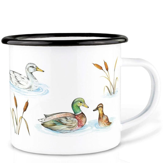 Robust and Light Enamel cup - Ducks and ducklings gliding on a Pond
