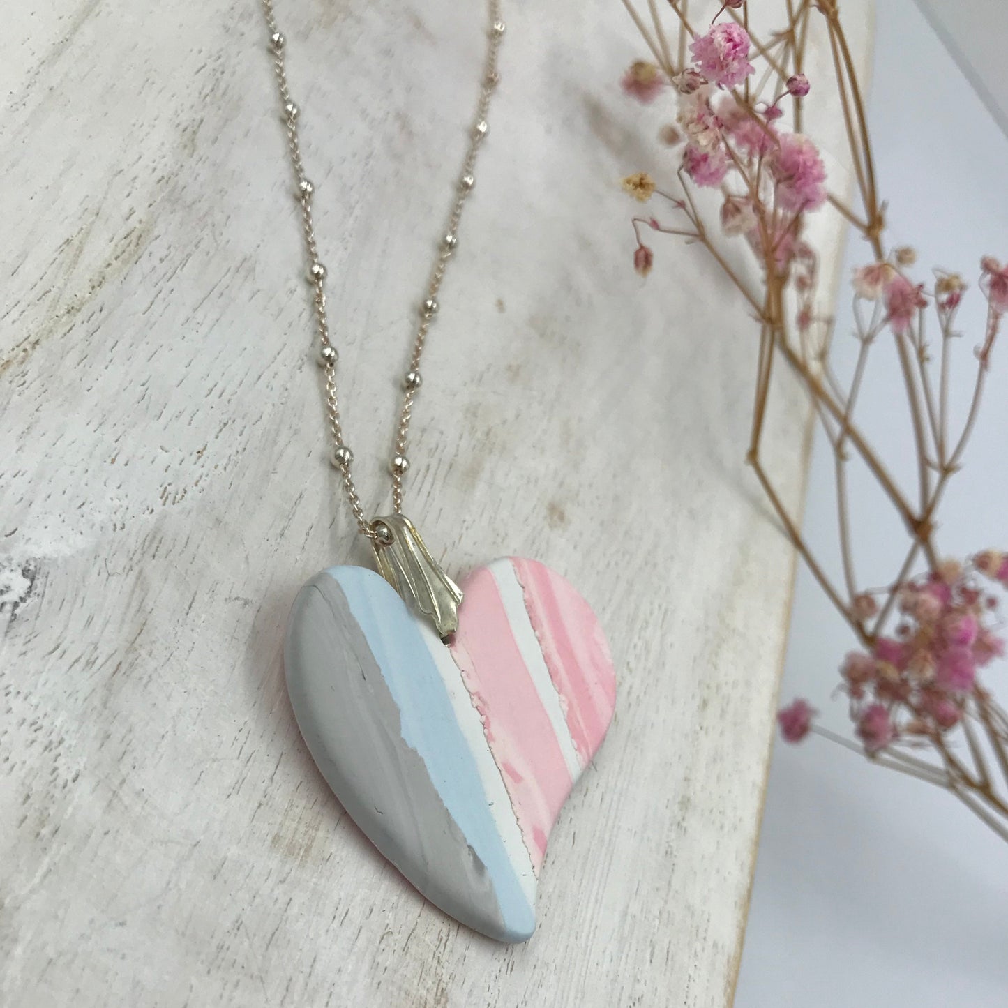 “Pastel Hues ” Heart pendant - Sterling Silver 925 necklace by Stephanie Fraselle - Artisan Jewellery Design