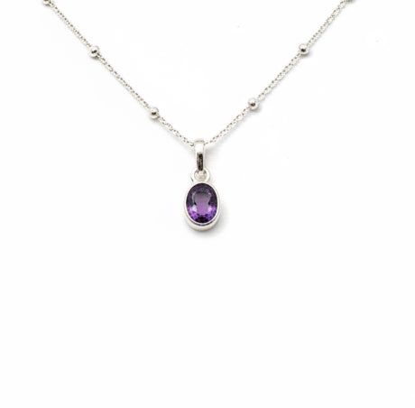 925 Sterling Silver Faceted Oval Gemstone Pendant Necklace | Amethyst