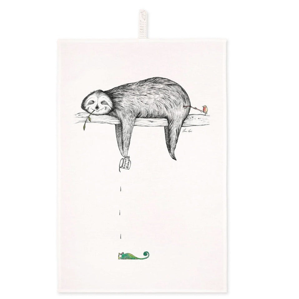 Tea Towel - Sloth- 🌿 Half linen kitchen towel (55% linen / 45% cotton)