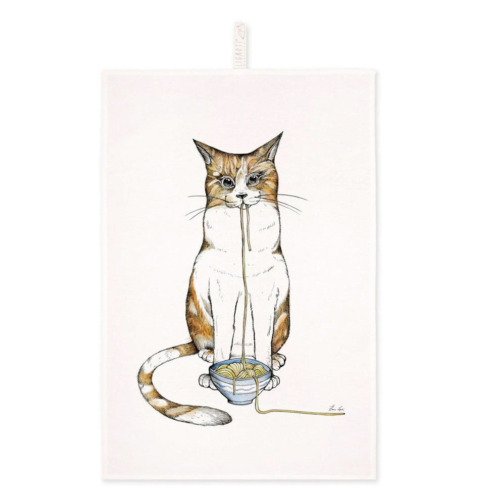 Geschirrtuch - Ramen Cat - 🌿 Halbleinen-Küchentuch (55% Leinen / 45% Baumwolle) 