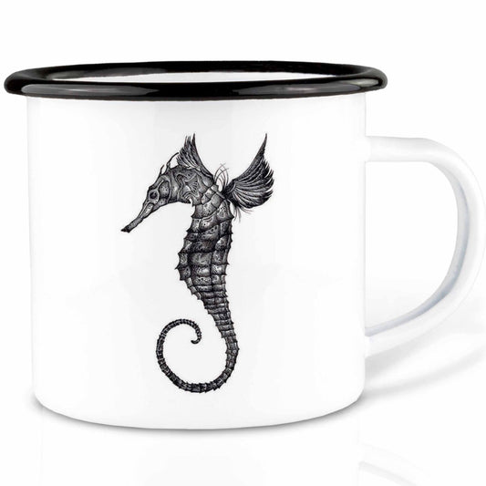 Emaille Tasse - Seepferdchen