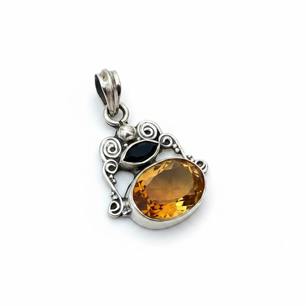Handcrafted Sterling Silver Citrine & Garnet Pendant
