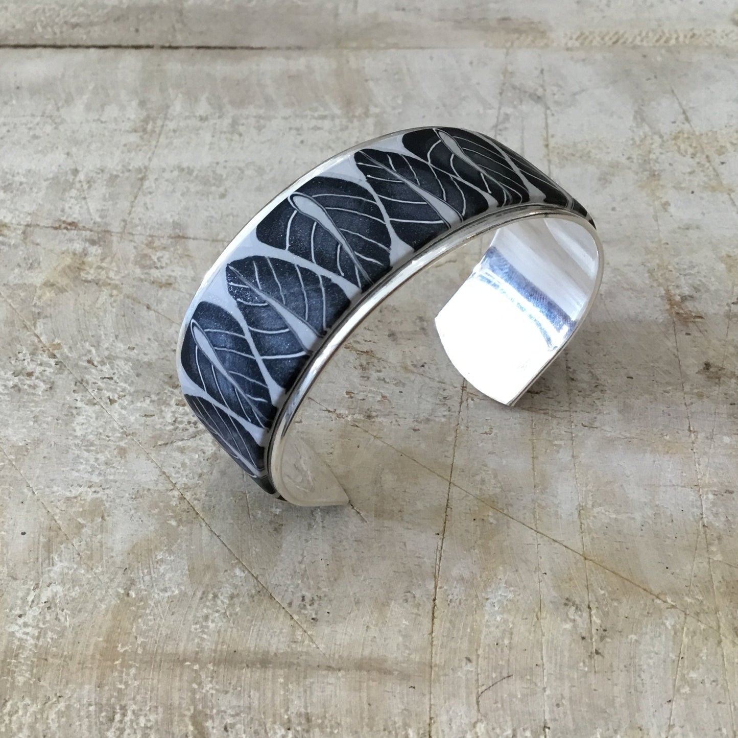 ¨Moonlit Shimmer Leaves¨bracelet cuff  by Stephanie Fraselle - Artisan Jewellery Design
