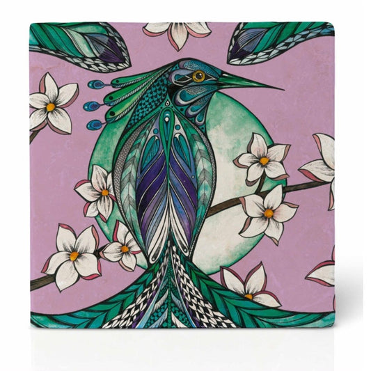 Natural stone art tile “Blueberry Divine bird 1”