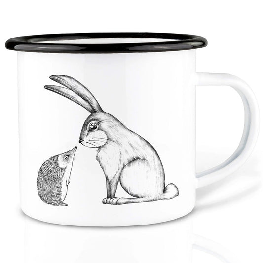 Emailletasse - Hase und Igel