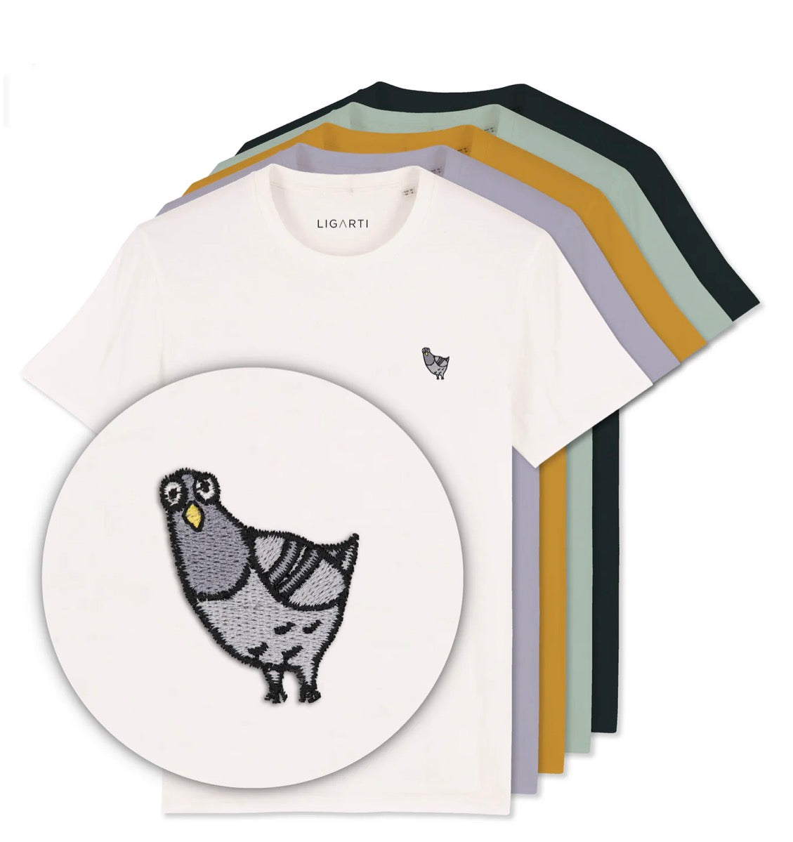 Best Organic Super Soft unisex T-shirt - Pigeon Claude - EMBROIDERED Motif