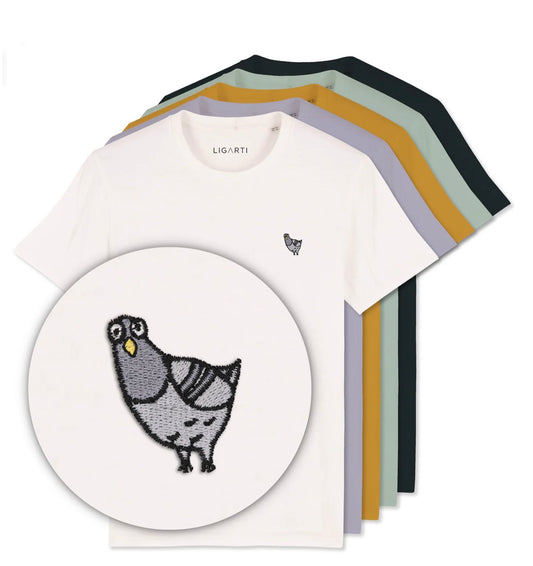 Best Organic Super Soft unisex T-shirt - Pigeon Claude - EMBROIDERED Motif