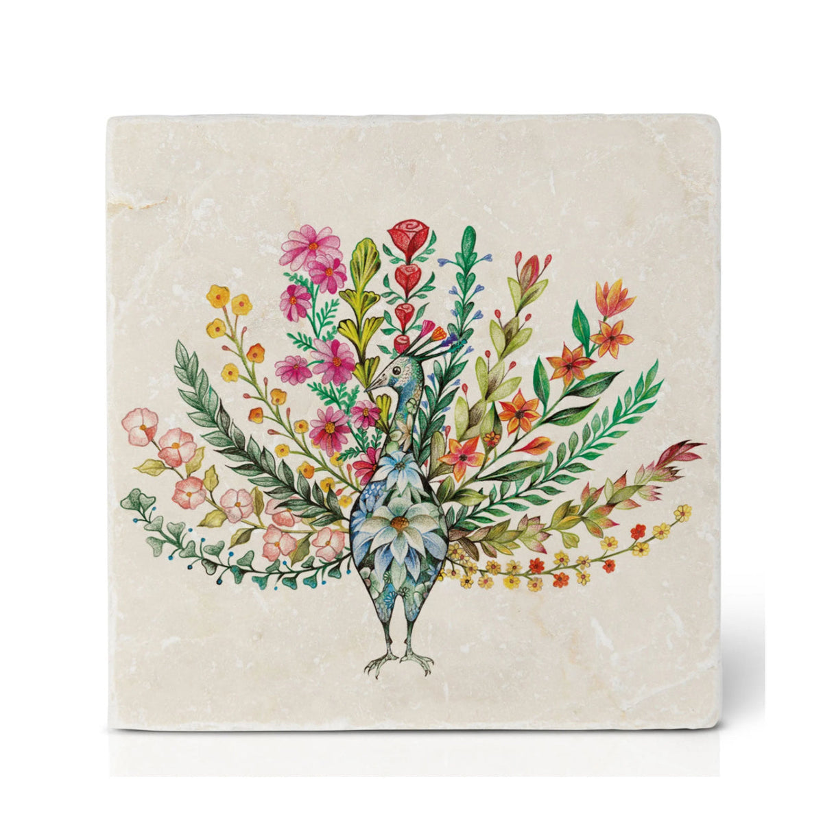 Natural stone art tile  "Peacock"