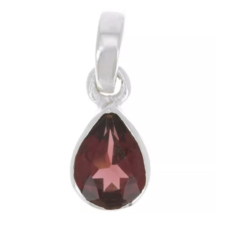 925 Sterling Silver Faceted Drop Gemstone Pendant Necklace | Garnet