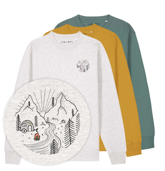 Organic Cotton Pullover Marl Grey Camping Day and Night Motif