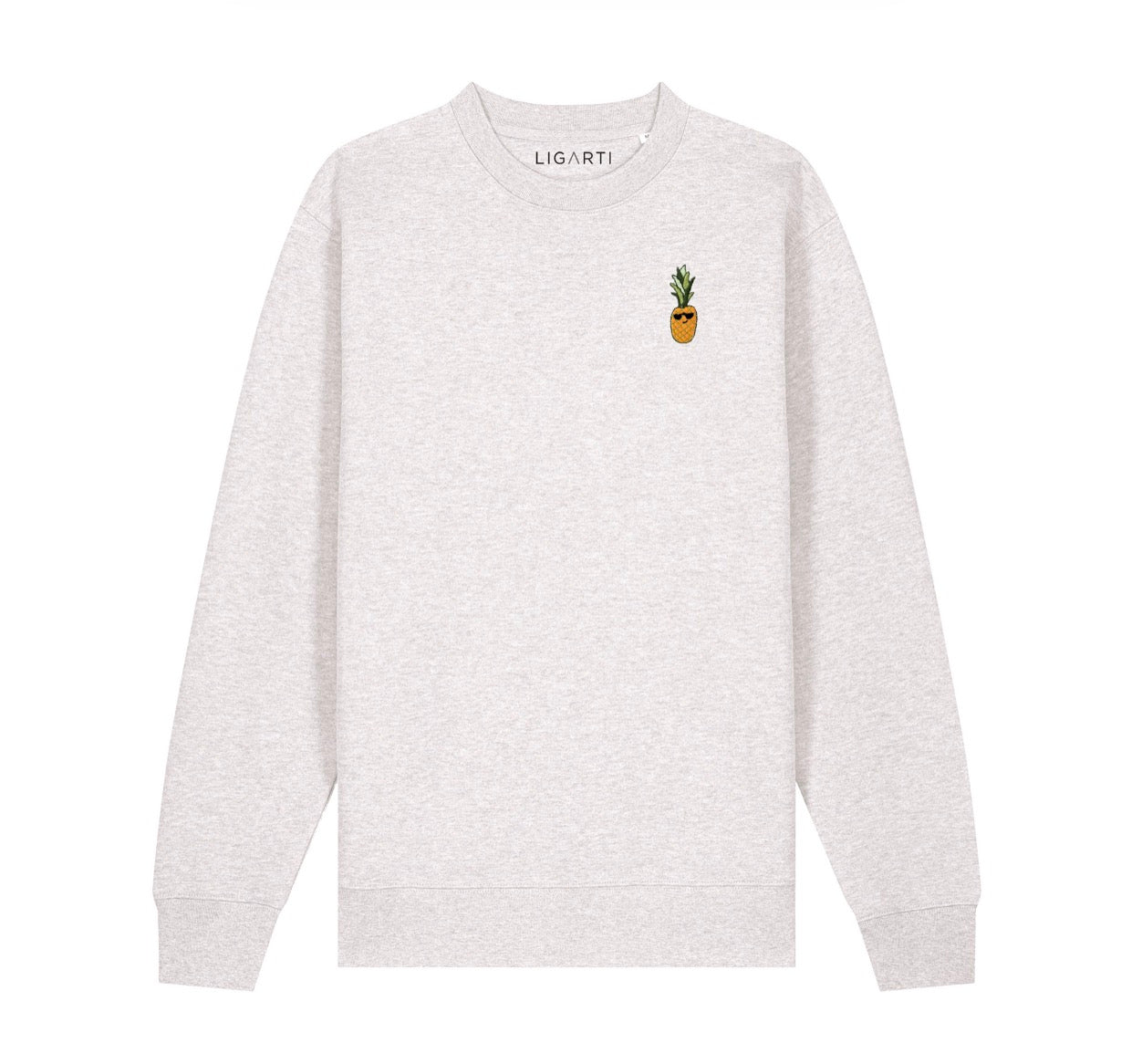 Organic cotton Pullover Marl Grey Embroidered Pineapple wearing sunglasses Motif