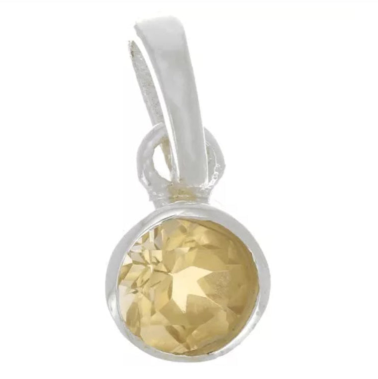 925 Sterling Silver Faceted Round Gemstone Pendant Necklace | Citrine