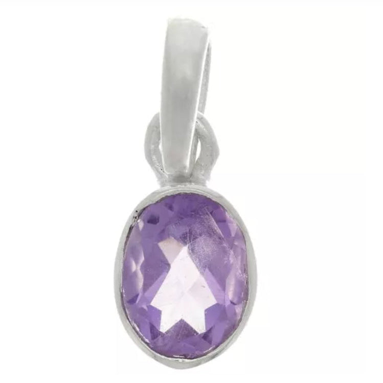 925 Sterling Silver Faceted Oval Gemstone Pendant Necklace | Amethyst