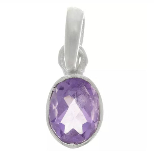 925 Sterling Silver Faceted Oval Gemstone Pendant Necklace | Amethyst