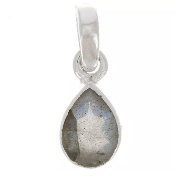 925 Sterling Silver Faceted Drop Gemstone Pendant Necklace | Labradorite