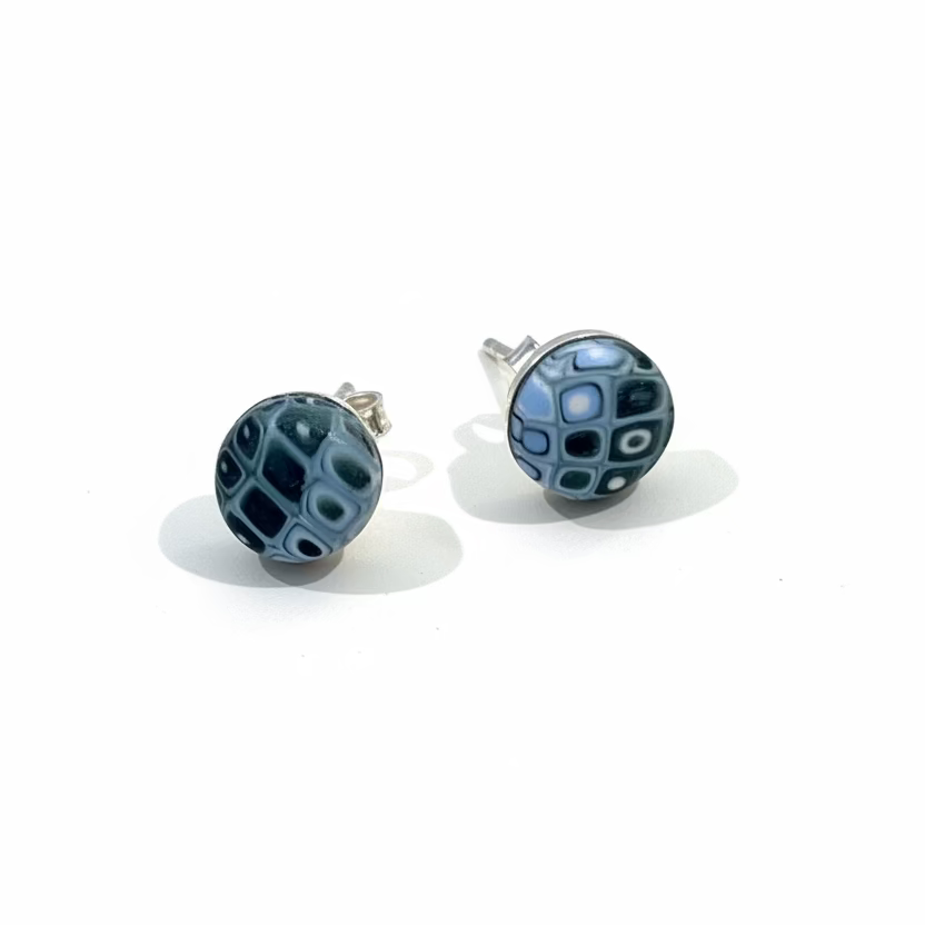 Blue Denim | Mosaic | Stud Earrings 8mm