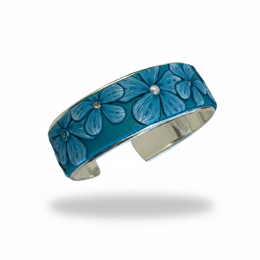 Tranquility | Medium Cuff | Hand Sculpted Florals | Aqua Pearl