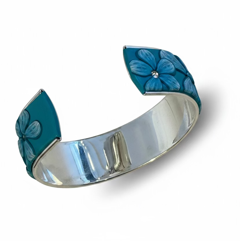 Tranquility | Medium Cuff | Hand Sculpted Florals | Aqua Pearl