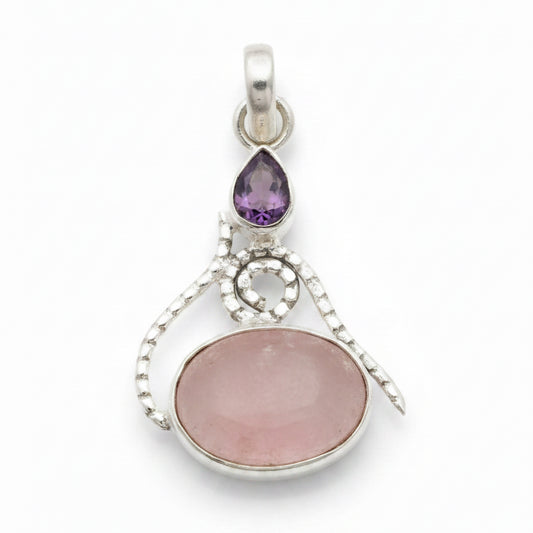 6CT Faceted Rose Quartz 925 Solid Sterling Silver Pendant 1/2” Long