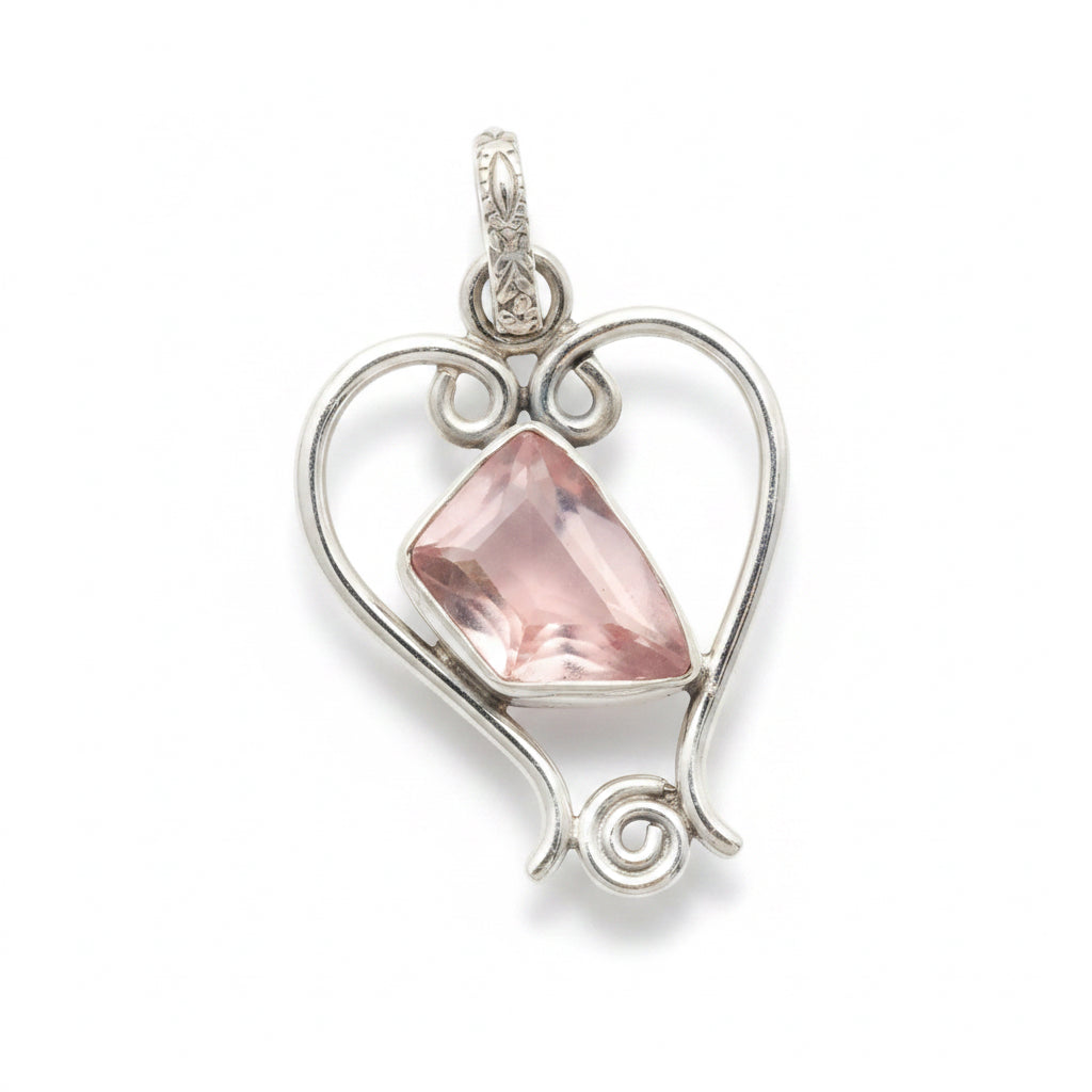 Flawless 4 CT Faceted Rose Quartz 925 Solid Sterling Silver Pendant 1/2” Long
