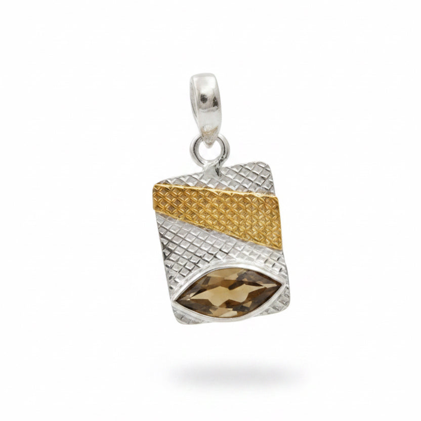 Two Tone 2CT Smoky Topaz Rombo Sterling Silver Pendant
