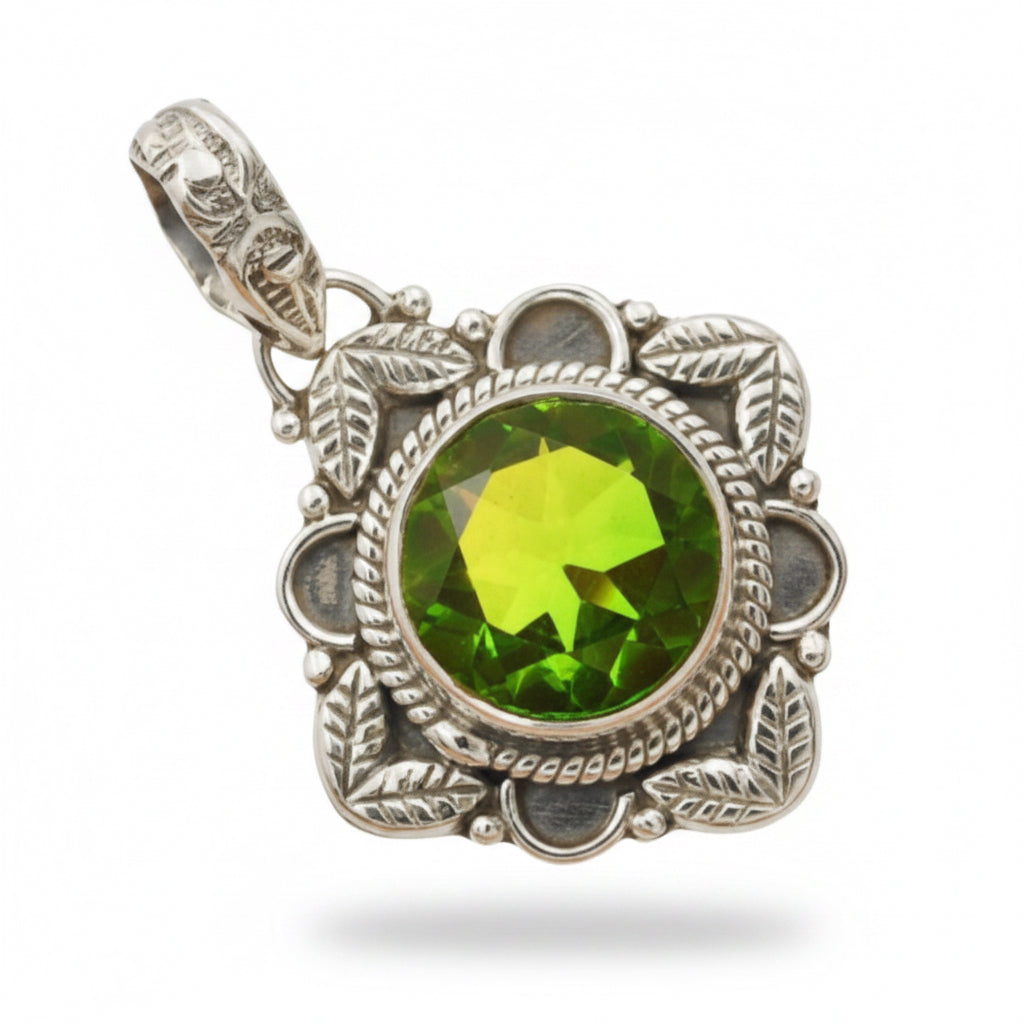 Green Tourmaline Quartz 925 Solid Sterling Silver Pendant 3 cm