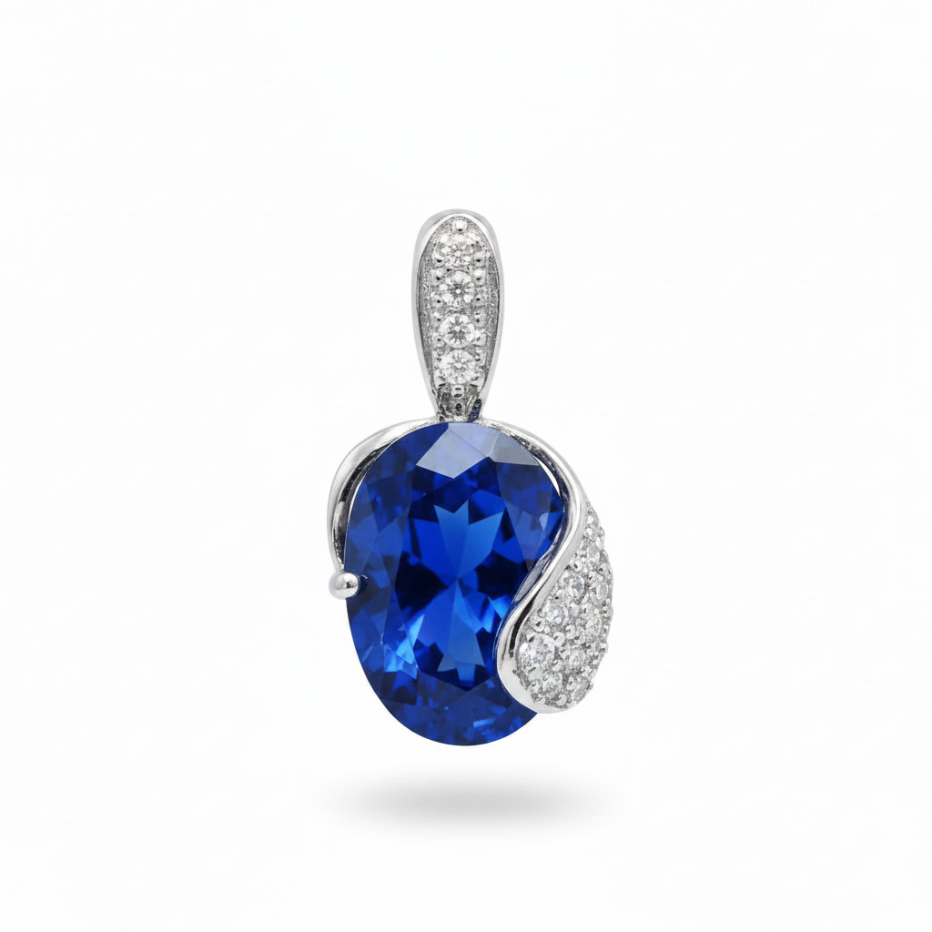 925 Sterling Silver | 3 Carat Blue Sapphire | White Topaz Accents