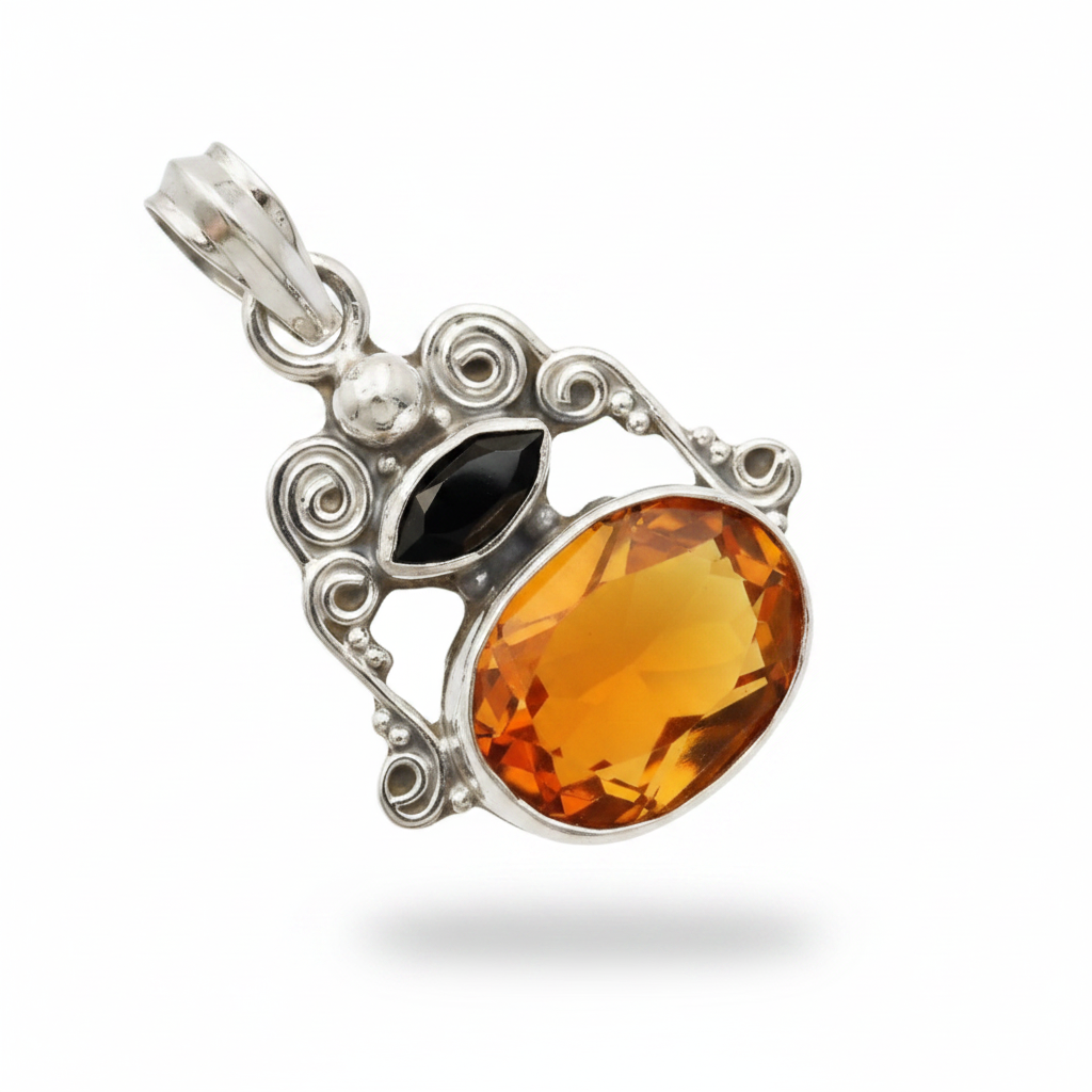 Handcrafted Sterling Silver 8 Carat Citrine & Garnet Pendant