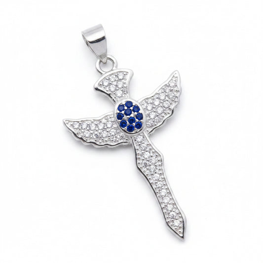 Blue Sapphire & White Topaz 925 Solid Sterling Silver Cross 3.5cm