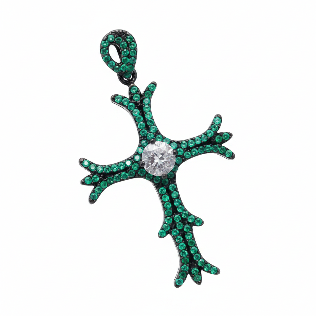 Emerald Green Quartz Cross with White Topaz | Solid 925 Sterling Silver Necklace